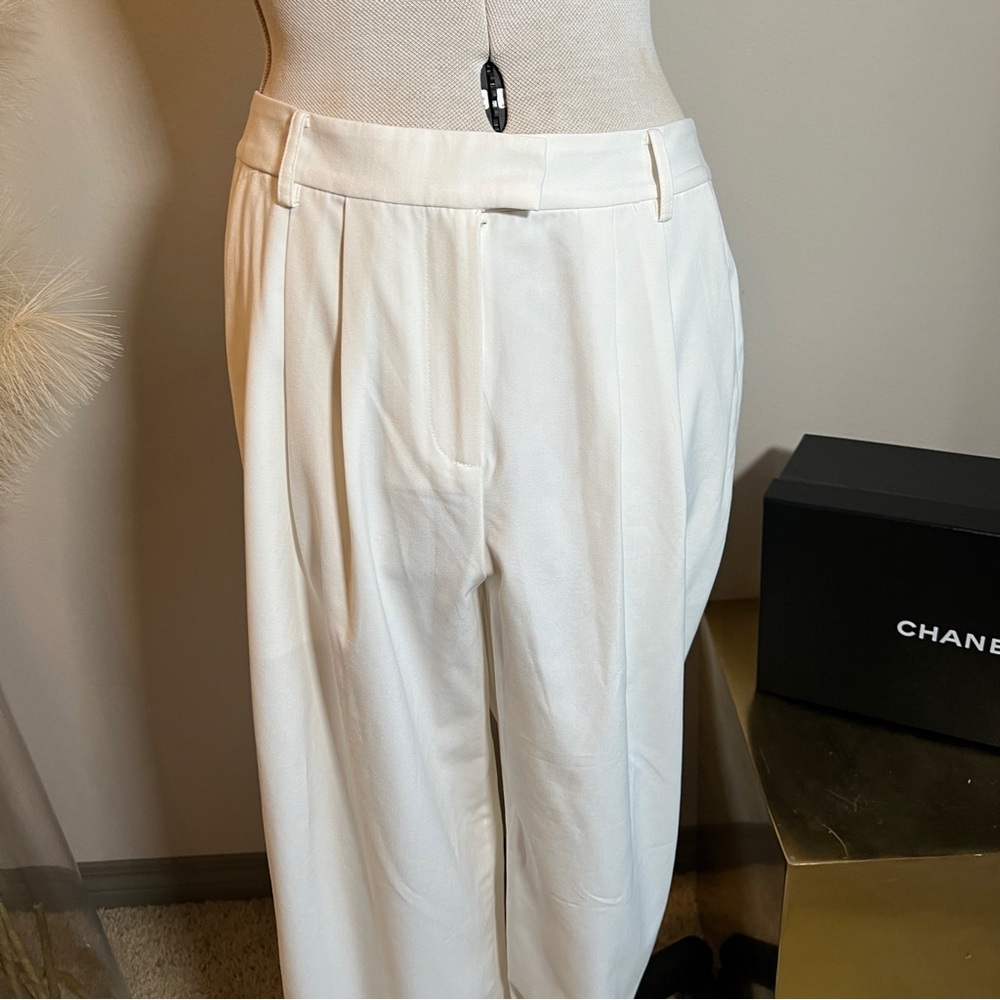 Ivory Pleated High Waist Straight Trousers - Picture 16 of 16